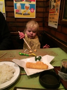 Elin has embraced the value of a good set of chopsticks. They also make great drumsticks.